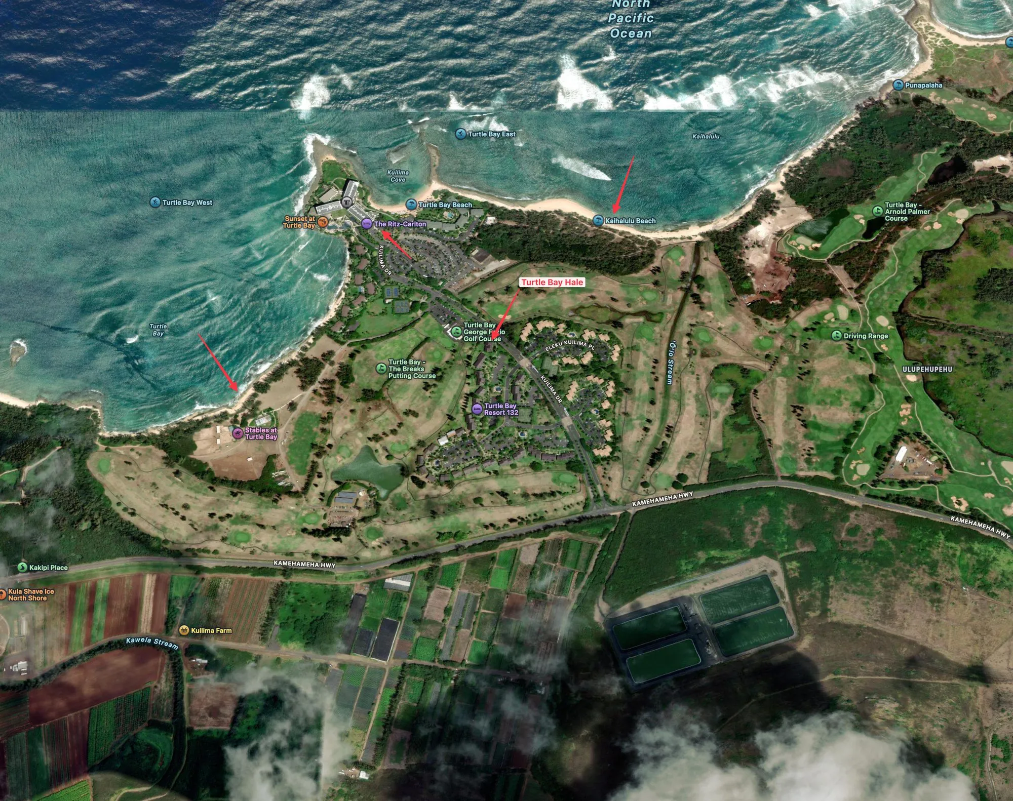 Aerial view of Kuilima Estates and Turtle Bay Resort on Oahu North Shore